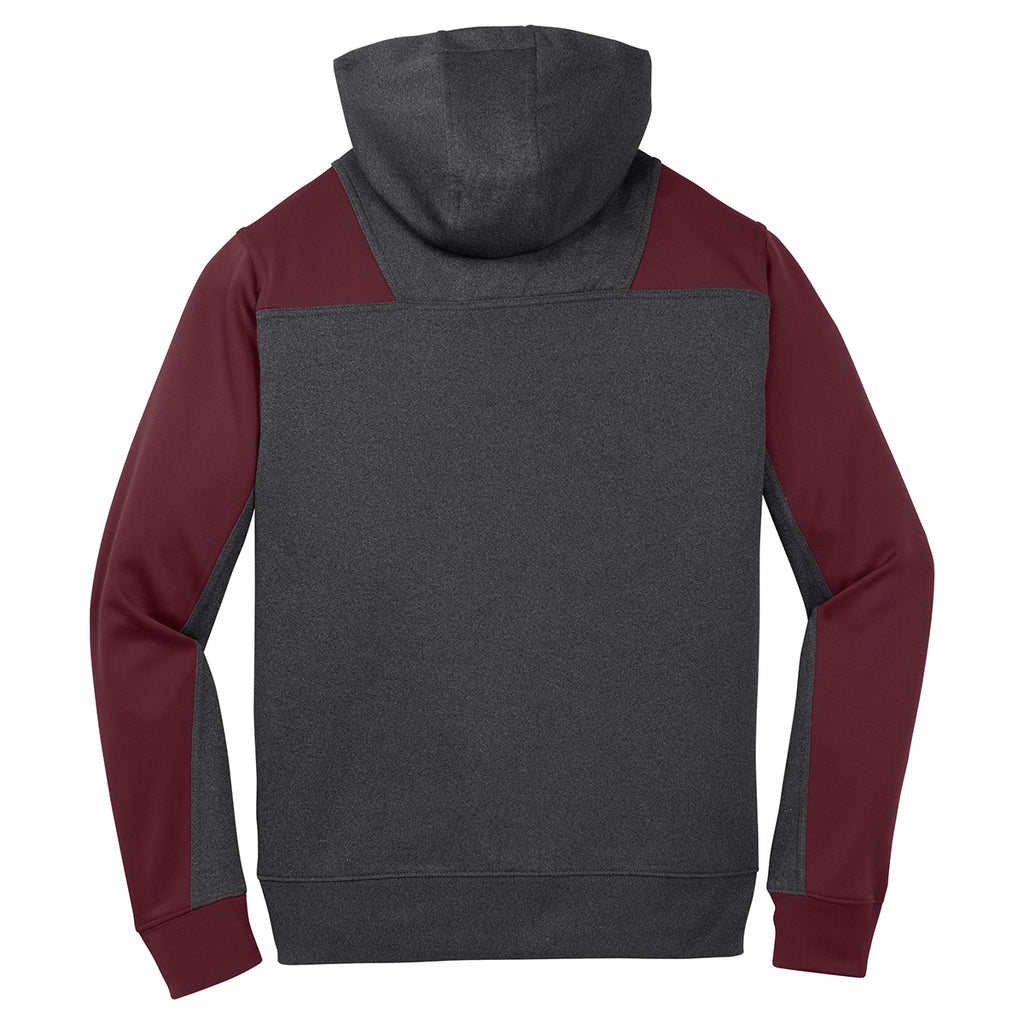 Sport-Tek Men's Graphite Heather/Maroon Tech Fleece Colorblock 1/4-Zip Hooded Sweatshirt