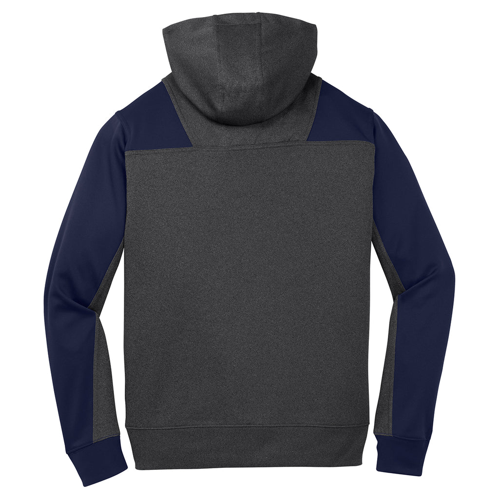 Sport-Tek Men's Graphite Heather/True Navy Tech Fleece Colorblock 1/4-Zip Hooded Sweatshirt