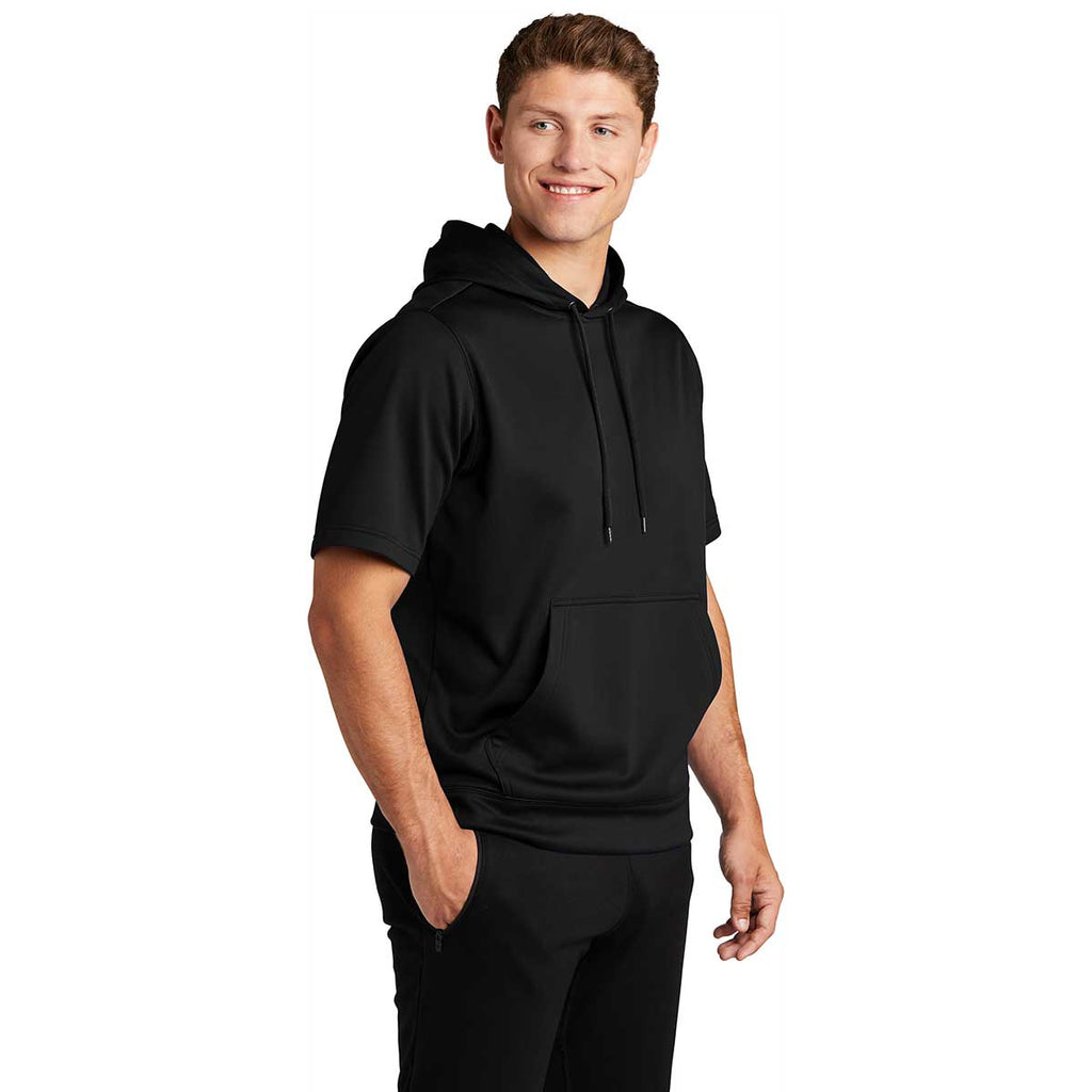 Sport-Tek Men's Black Sport-Wick Fleece Short Sleeve Pullover Hoodie