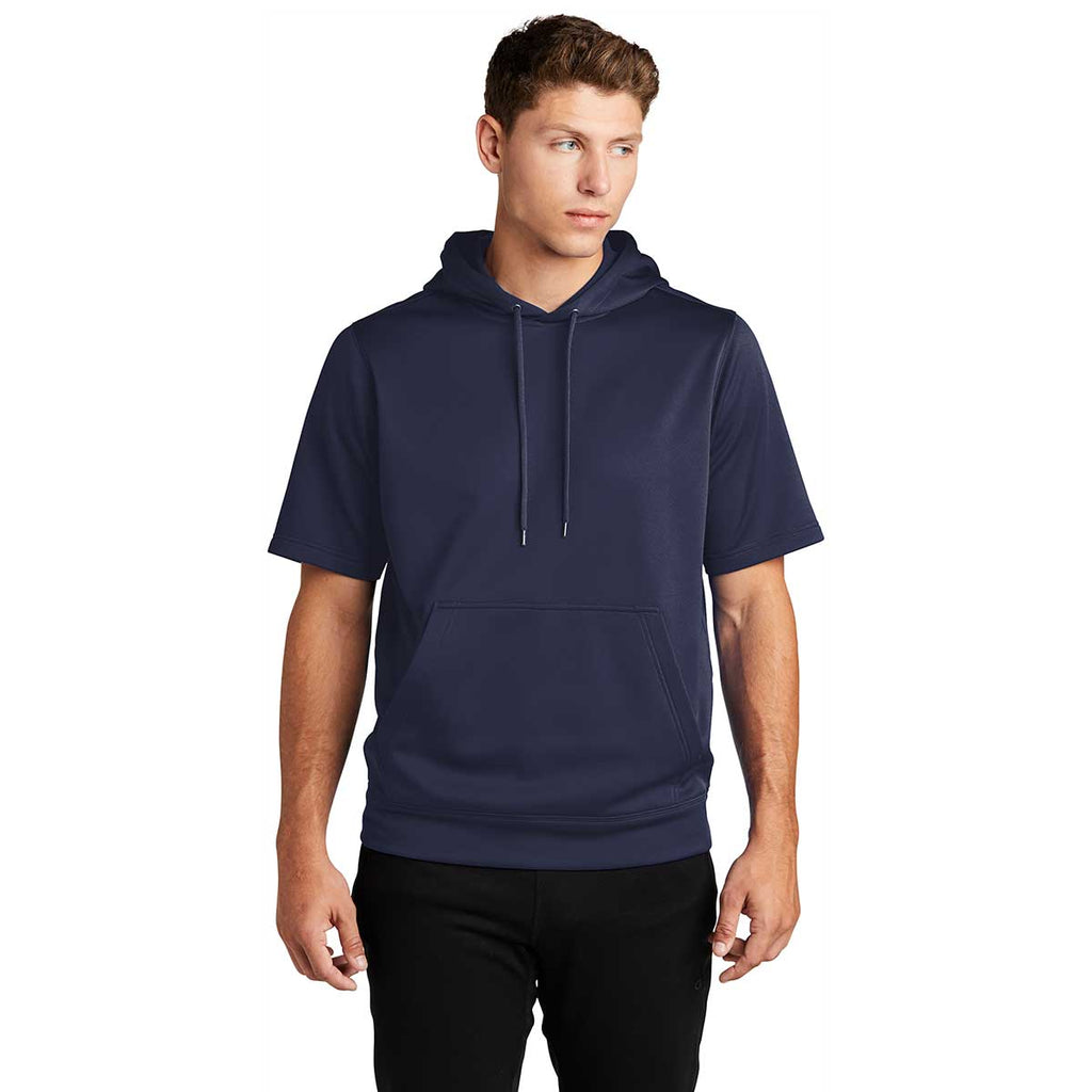 Sport-Tek Men's Navy Sport-Wick Fleece Short Sleeve Pullover Hoodie