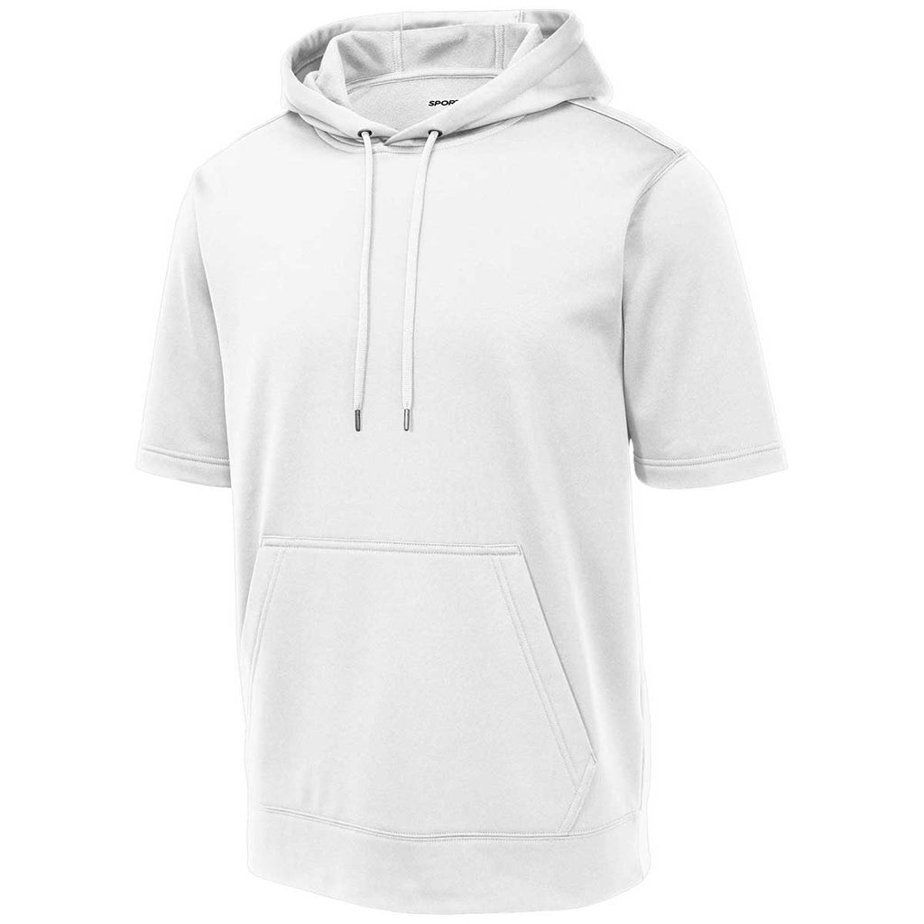 Sport-Tek Men's White Sport-Wick Fleece Short Sleeve Pullover Hoodie