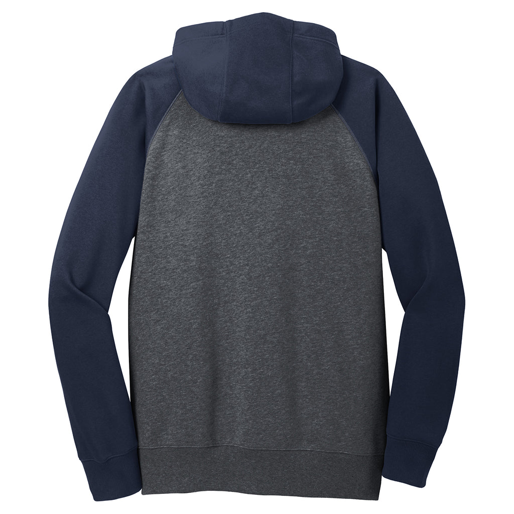 Sport-Tek Men's Graphite Heather/True Navy Raglan Colorblock Full-Zip Hooded Fleece Jacket