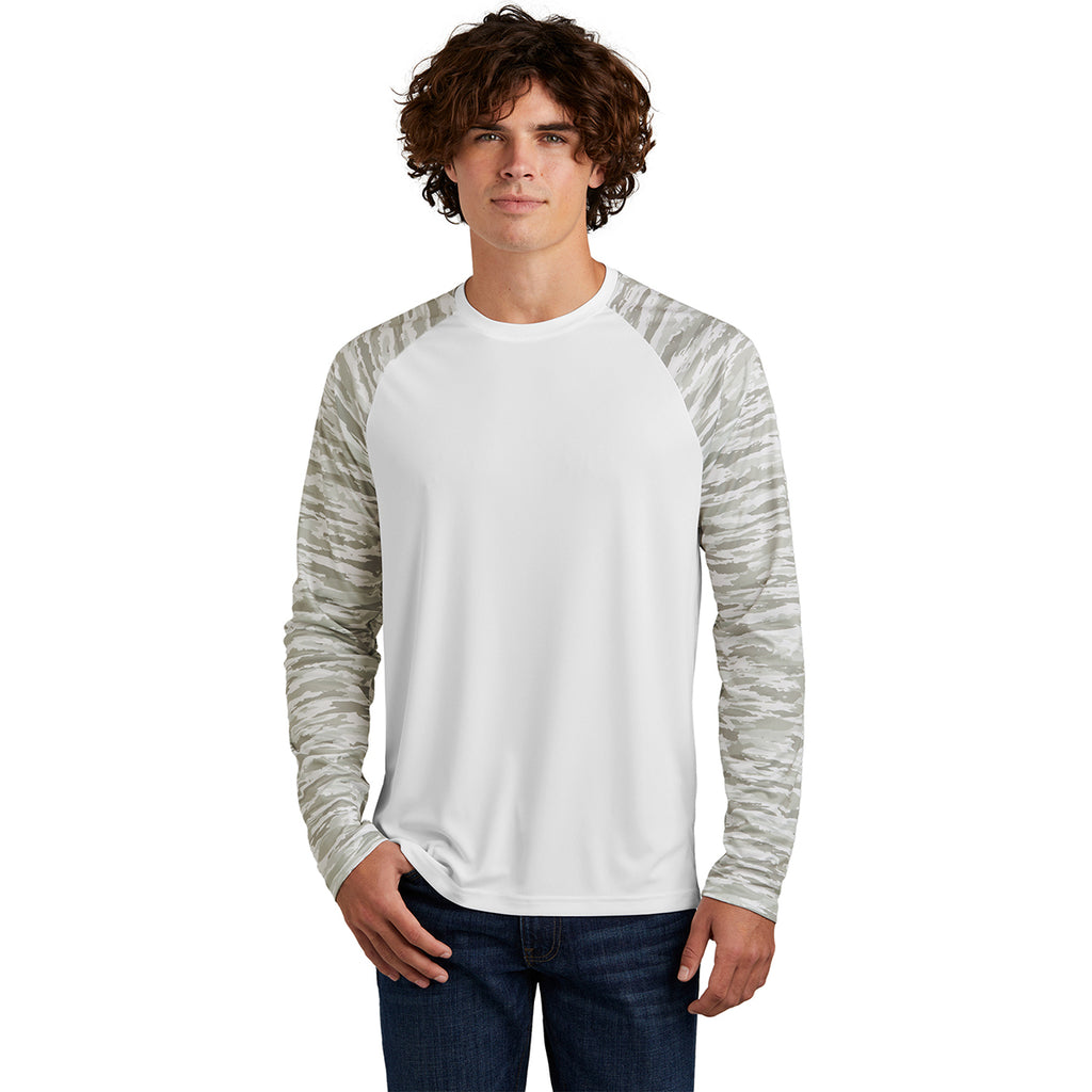 Sport-Tek Men's White Drift Camo Colorblock Long Sleeve Tee