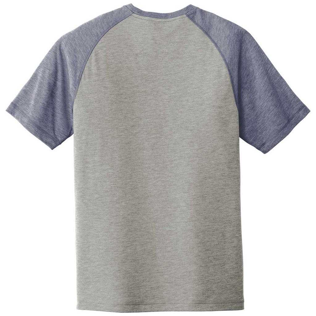 Sport-Tek Men's True Navy Heather/Light Grey Heather PosiCharge Tri-Blend Wicking Raglan Tee