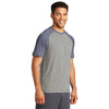 Sport-Tek Men's True Navy Heather/Light Grey Heather PosiCharge Tri-Blend Wicking Raglan Tee