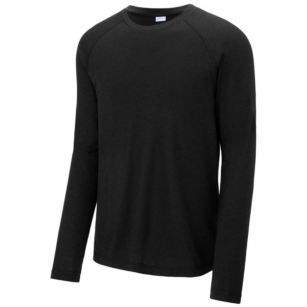 Sport-Tek Men's Black Triad Solid PosiCharge Long Sleeve Tri-Blend Wicking Raglan Tee