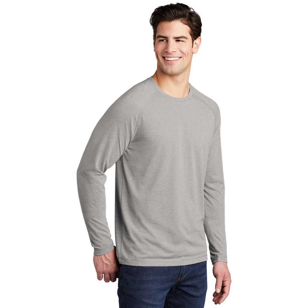 Sport-Tek Men's Light Grey Heather PosiCharge Long Sleeve Tri-Blend Wicking Raglan Tee