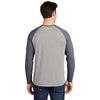 Sport-Tek Men's True Navy Heather/Light Grey Heather PosiCharge Long Sleeve Tri-Blend Wicking Raglan Tee