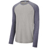 Sport-Tek Men's True Navy Heather/Light Grey Heather PosiCharge Long Sleeve Tri-Blend Wicking Raglan Tee