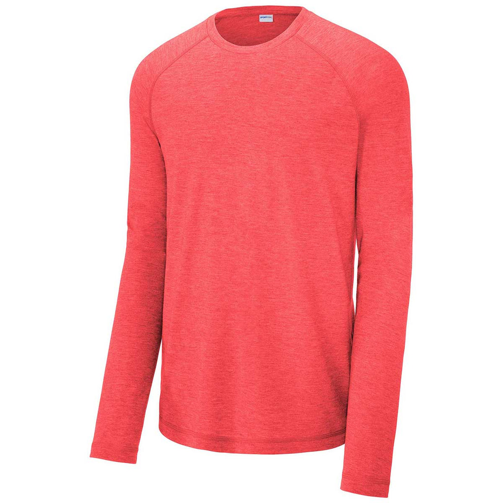 Sport-Tek Men's True Red Heather PosiCharge Long Sleeve Tri-Blend Wicking Raglan Tee