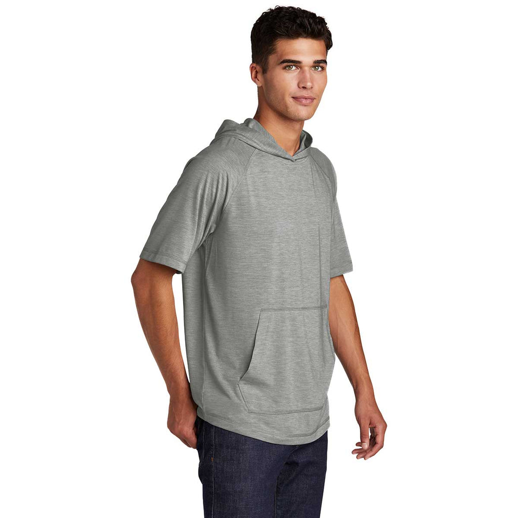 Sport-Tek Men's Light Grey Heather Posicharge Tri-Blend Wicking Short Sleeve Hoodie