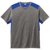 Sport-Tek Men's True Royal/Dark Grey Heather PosiCharge Tri-Blend Wicking Draft Tee