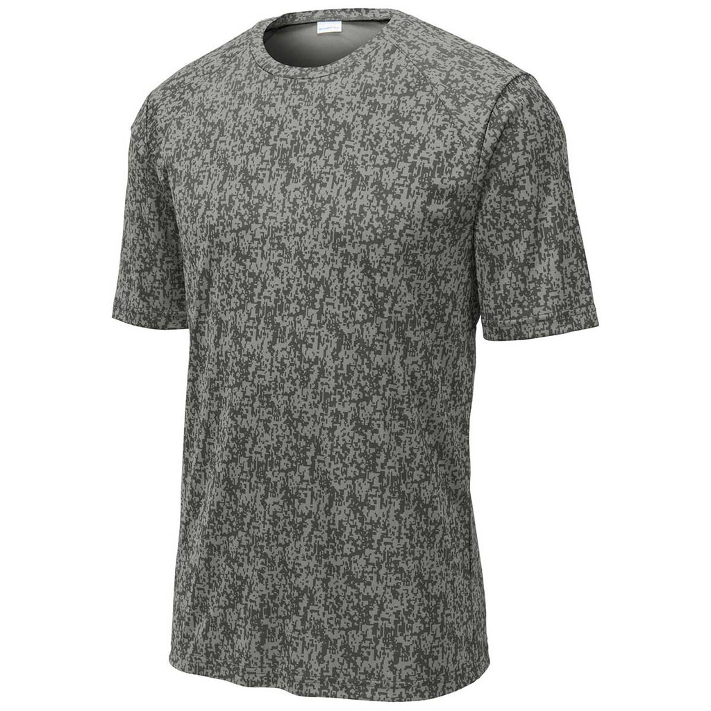 Sport-Tek Men's Grey Concrete PosiCharge Digi Camo Short Sleeve Tee