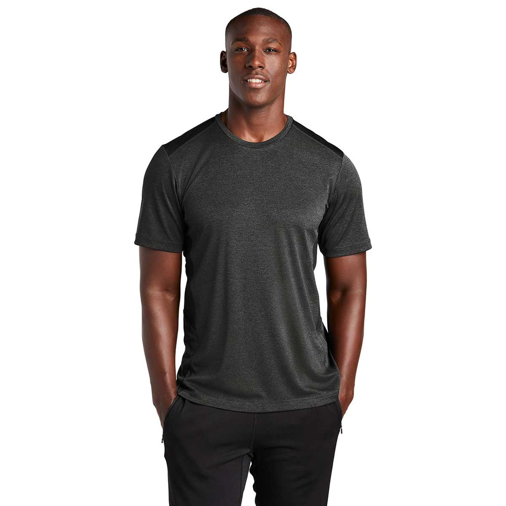 Sport-Tek Men's Black Heather/Black Endeavor Short Sleeve Tee