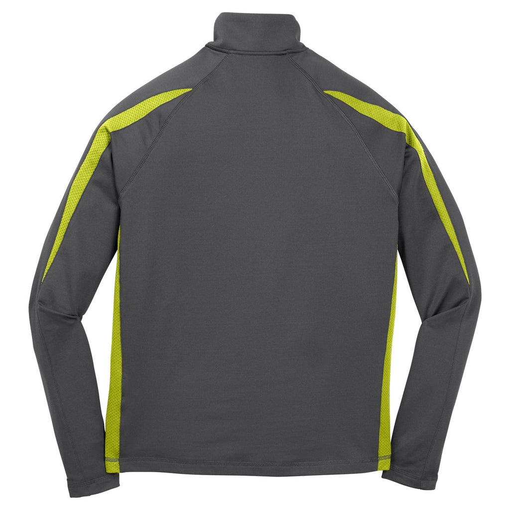 Sport-Tek Men's Charcoal Grey/ Charge Green Sport-Wick Stretch 1/2-Zip Colorblock Pullover