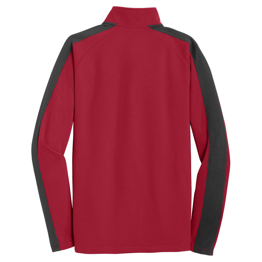 Sport-Tek Men's Deep Red/Black Sport-Wick Textured Colorblock 1/4-Zip Pullover