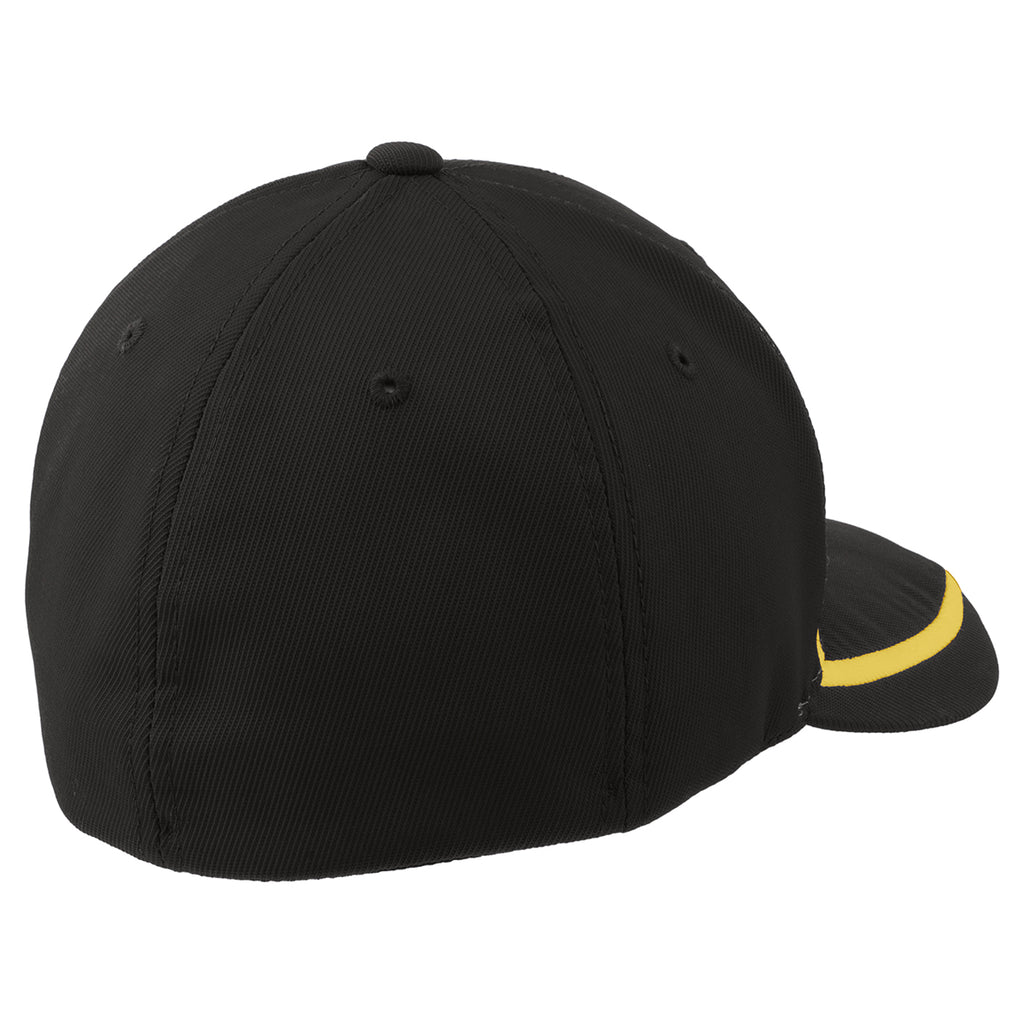 Sport-Tek Black/Gold Flexfit Performance Colorblock Cap