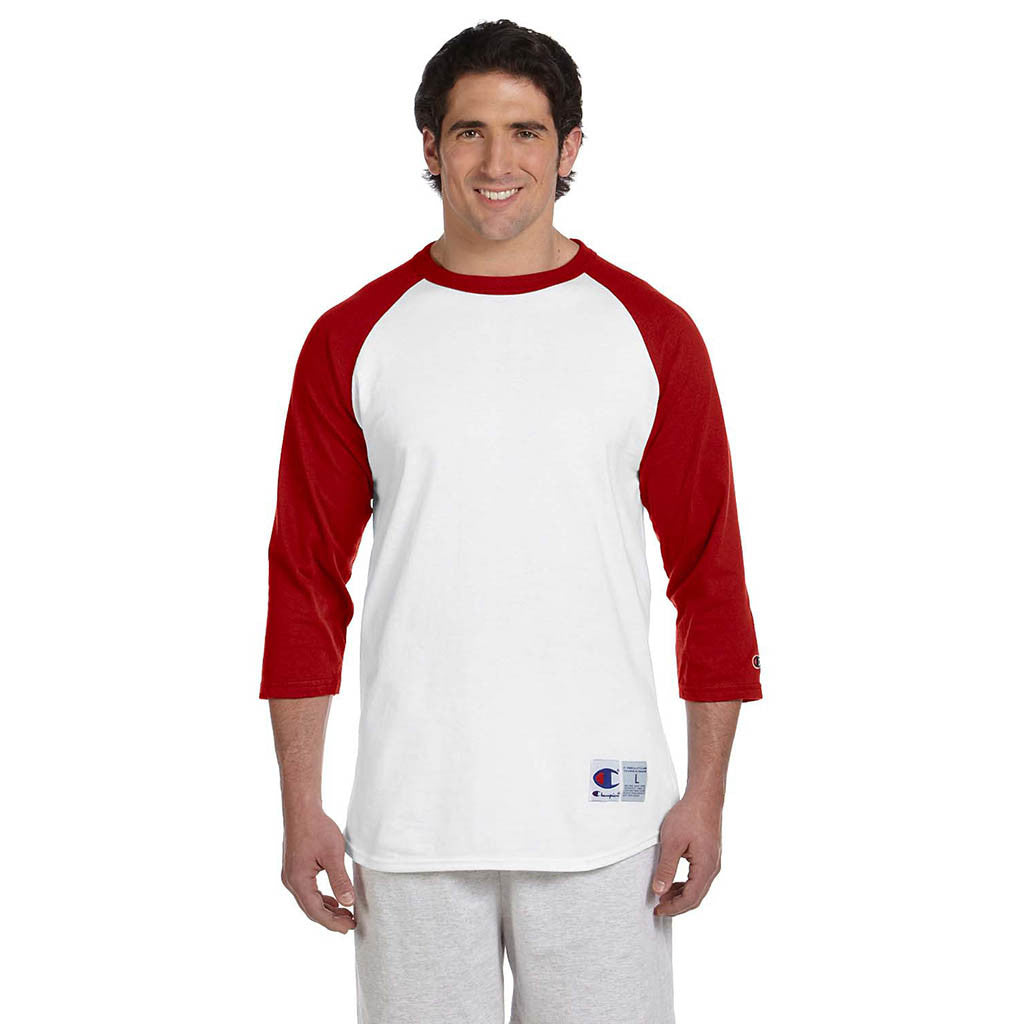 Champion Men's White/Scarlet Red Baseball T-Shirt