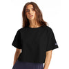 Champion Women's Black Cropped Reverse Weave T-Shirt