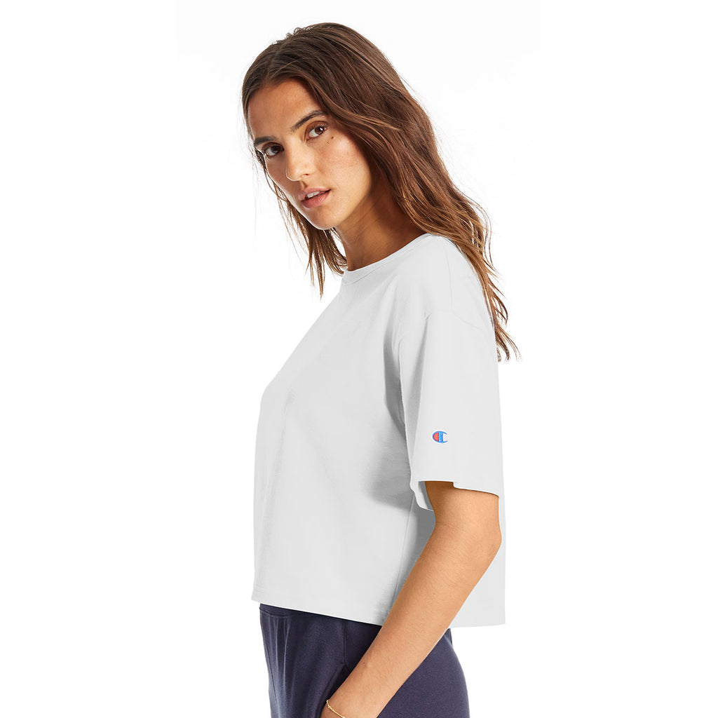 Champion Women's White Cropped Reverse Weave T-Shirt