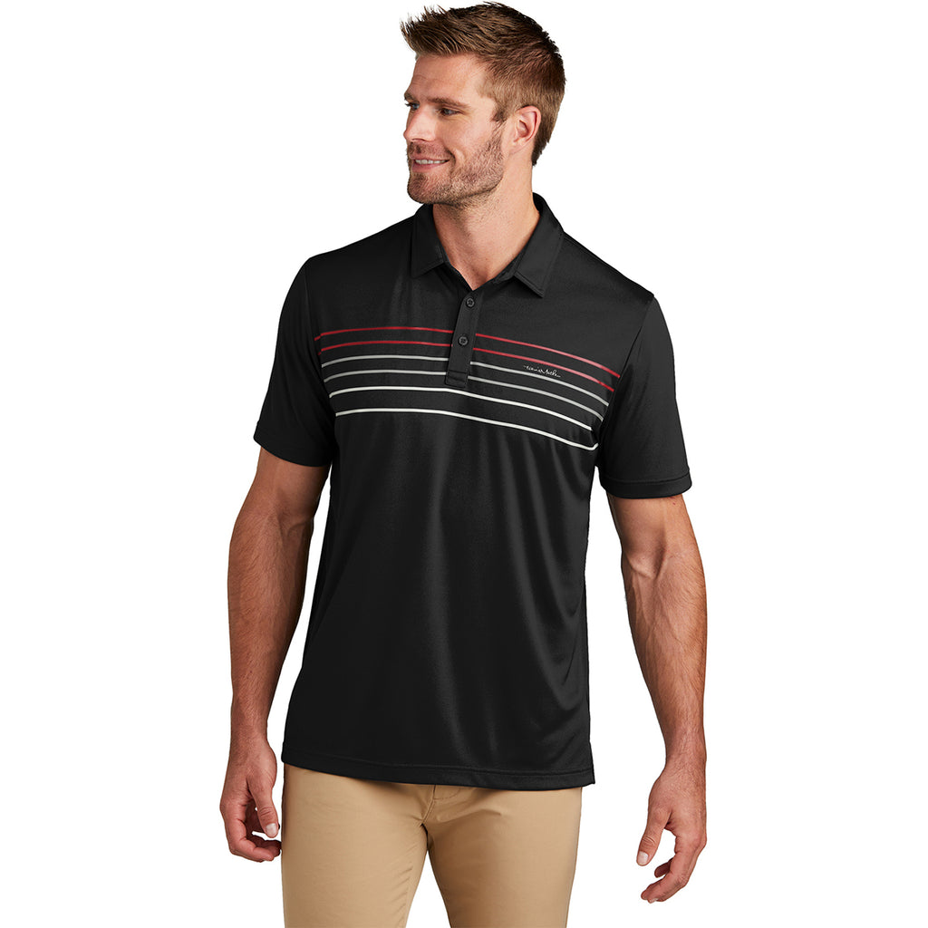 TravisMathew Men's Black Coto Performance Chest Stripe Polo