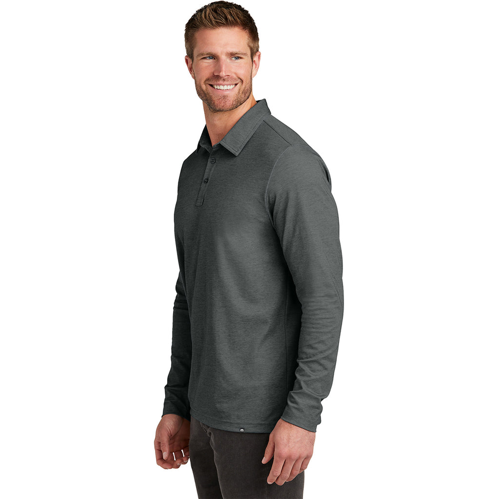 TravisMathew Men's Black Heather Oceanside Heather Long Sleeve Polo