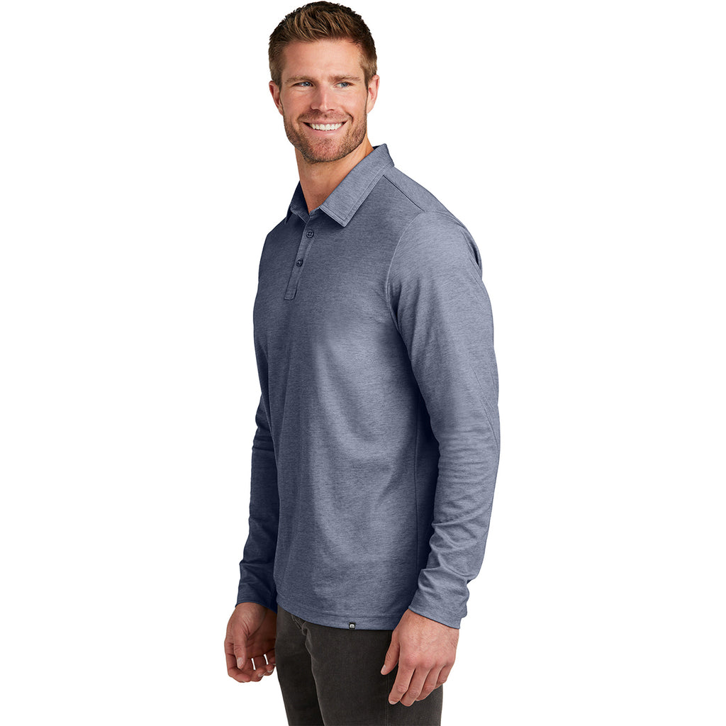 TravisMathew Men's Blue Nights Heather Oceanside Heather Long Sleeve Polo