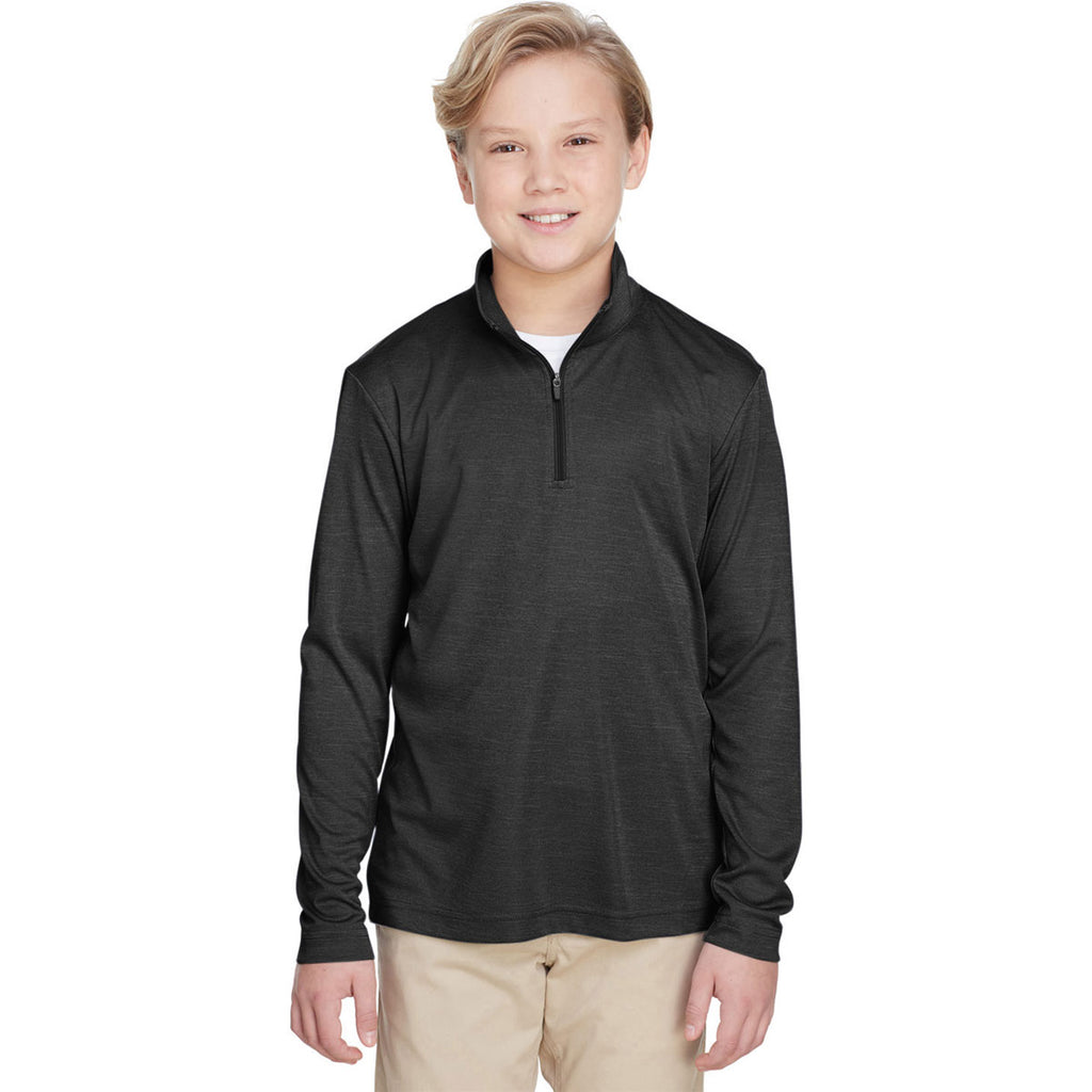 Team 365 Youth Black Heather Zone Sonic Heather Performance Quarter-Zip