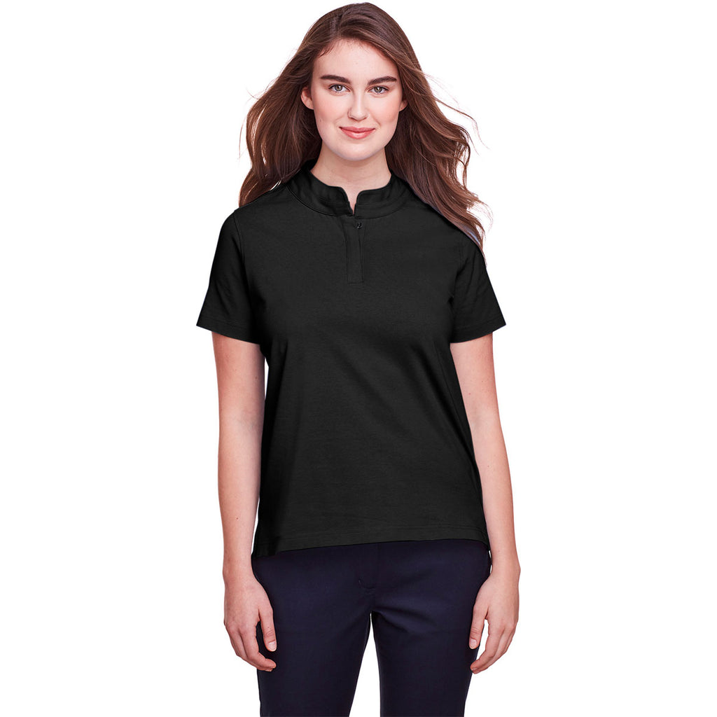 UltraClub Women's Black Lakeshore Stretch Cotton Performance Polo