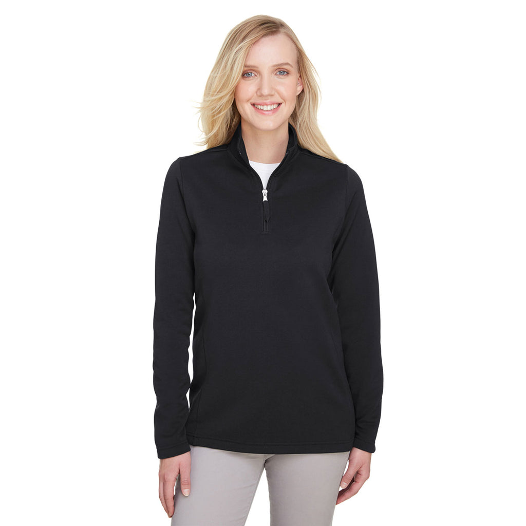 UltraClub Women's Black Coastal Pique Fleece Quarter-Zip