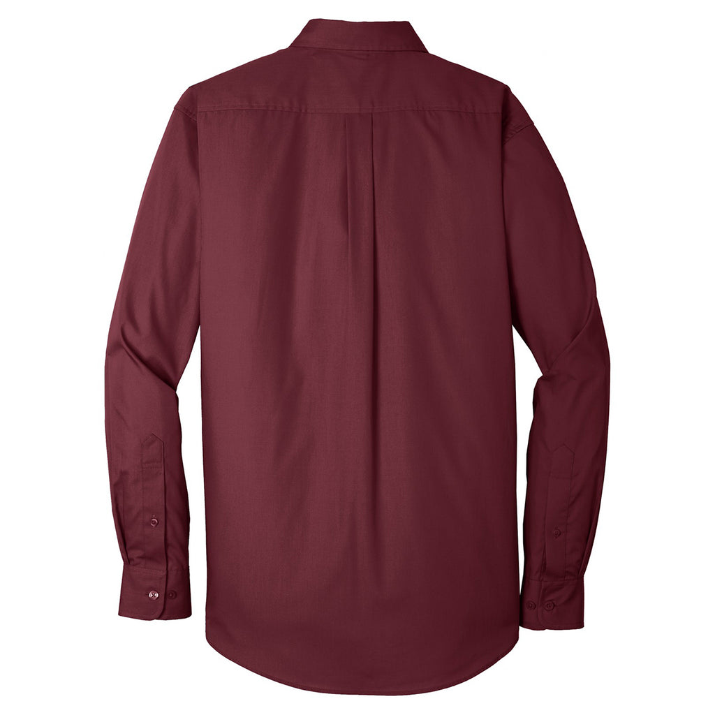 Port Authority Men's Burgundy Long Sleeve Carefree Poplin Shirt