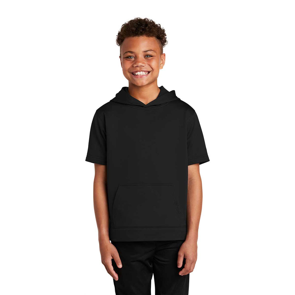 Sport-Tek Youth Black Sport-Wick Fleece Short Sleeve Pullover Hoodie