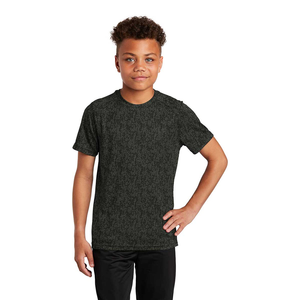 Sport-Tek Youth Black PosiCharge Digi Camo Short Sleeve Tee