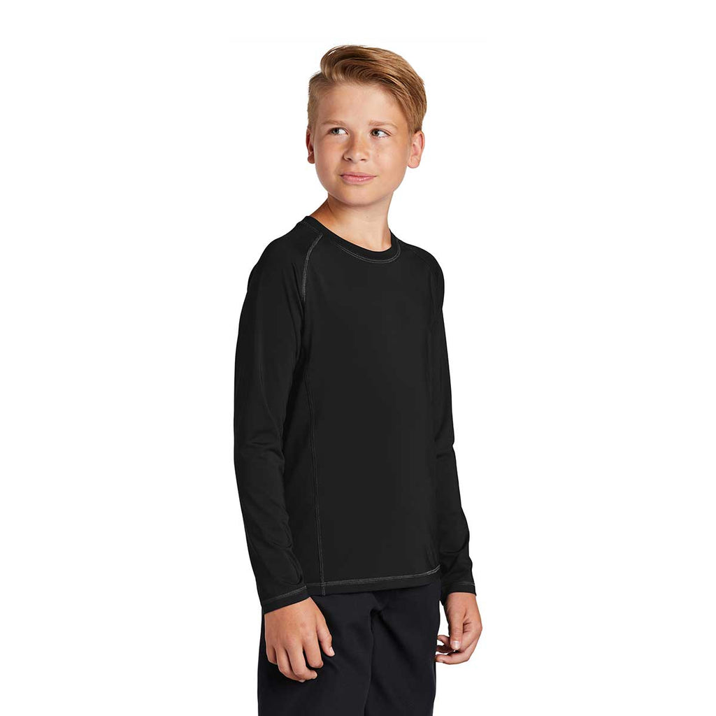 Sport-Tek Youth Black Long Sleeve Rashguard Tee