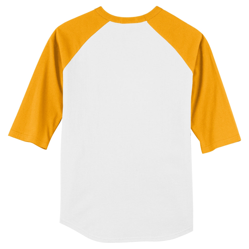 Sport-Tek Youth White/Gold Colorblock Raglan Jersey