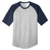 Sport-Tek Youth Heather Grey/Navy Short Sleeve Colorblock Raglan Jersey