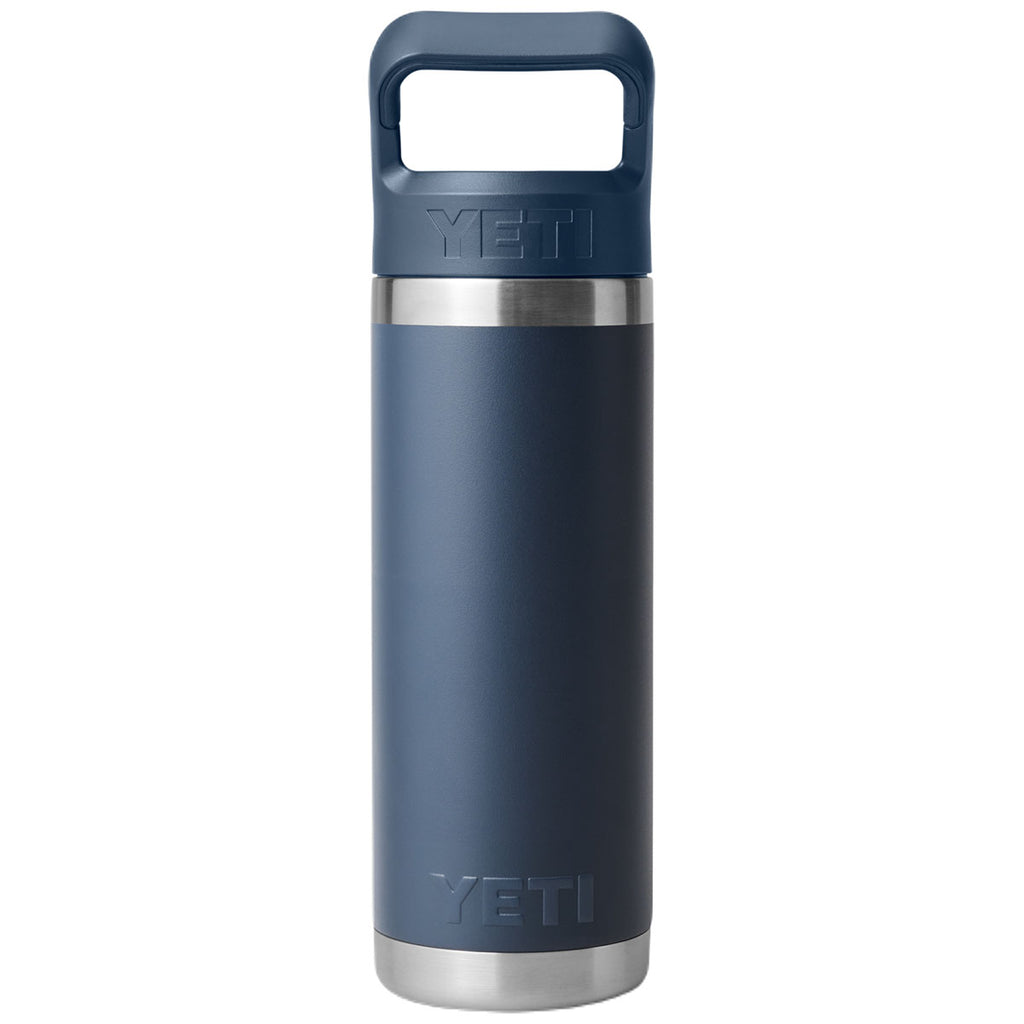 YETI Navy Rambler 18 oz Water Bottle W/ Color Matching Straw Cap